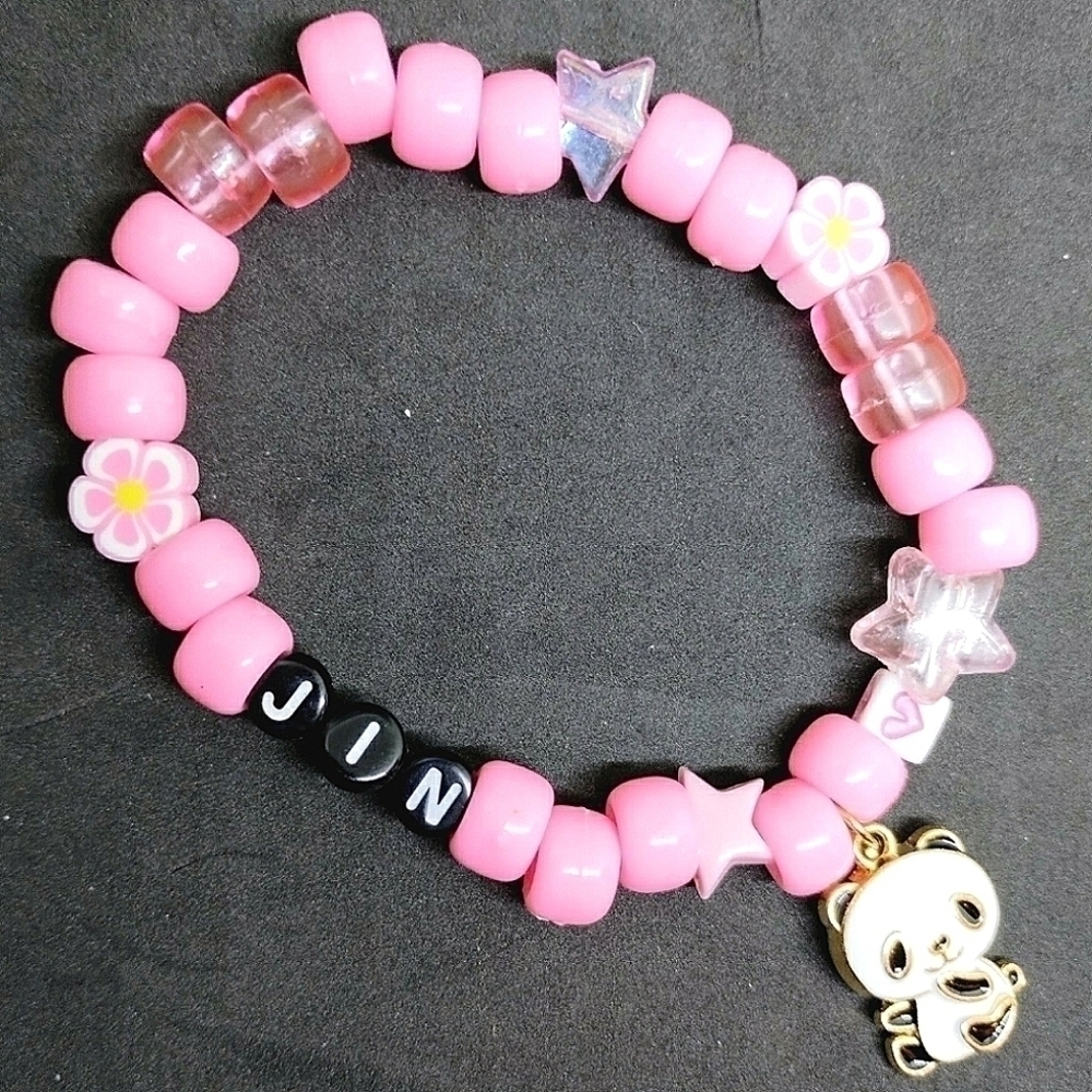 Handmade BTS Jin kandi bracelet with panda charm